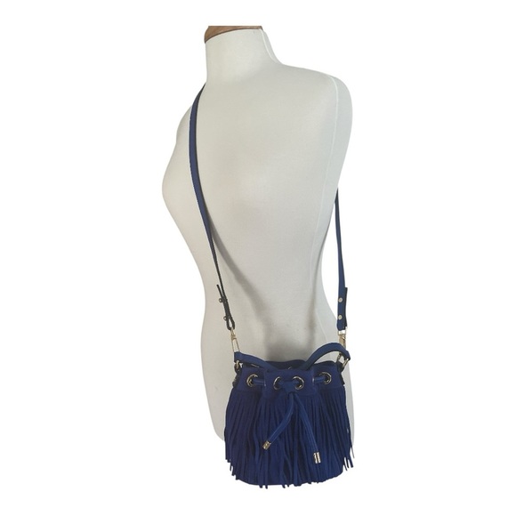Milly Essex Fringe NWT Small Cobalt Blue Fringe Drawstring Bag - Picture 5 of 5